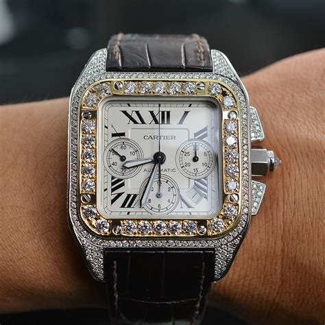 cartier santos 100 diamond watch.